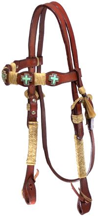 Cross Stone Concho Headstall with Rawhide