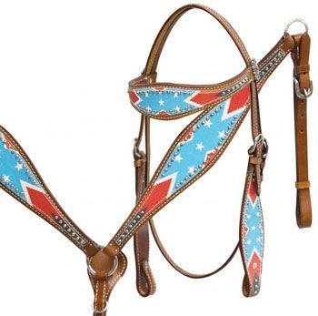 thumbnail image 2 of Premium Western Leather Headstall Bridle & Breast Collar Set - Feather Arrow Tooled, Full Size, Adjustable 2 of 10