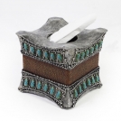 De Leon Collections Turquoise On Leather 3 Tissue Box