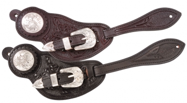 Royal King two tone leather show spur straps w/silver beads and buckles 78-1004 