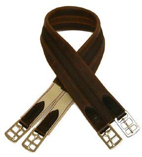 32cm Equirider Havana English Leather Girth Extension with Chrome Roller Buckles