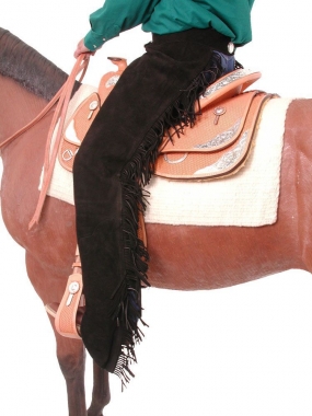 Western Riding SHOW CHAPS Suede Leather FRINGE down both Legs & SILVER Concho