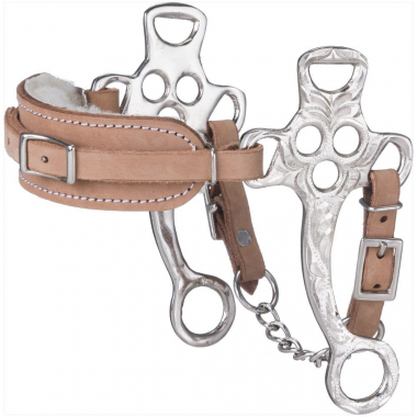 Hackamore en acier inoxydable avec tiges courtes, nez rembourré en cuir