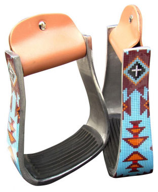 New! Showman ® Youth Shimmering beaded Navajo print stirrup. main image 0