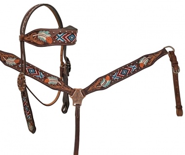 Rugged Ride Browband Headstall and Breast Collar Set With Beaded Inlay ...