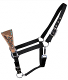 Showman Adjustable Black Nylon With Leather Bronc Nose Halter And Colored Buckstitch