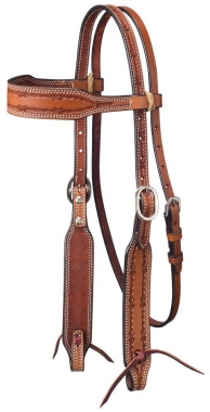 Oiled Harness Leather Western Headstall Bridle w Barbed Wire 2 Buckles USA 7407 