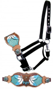 Showman Black Nylon Leather Bronc Nose Halter With Dreamcatcher