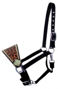 Showman Black Nylon Bronc Nose Halter With Cheetah Print Inlay