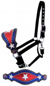 Showman Black Nylon Bronc Nose Halter With Red/Blue Inlay And White Stars