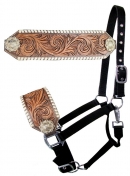 Showman Black Nylon Leather Bronc Nose Halter With Floral Tool
