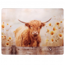 Highland Cow In A Sea Of Daisies Tempered Glass Cutting Board