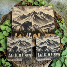 Horses in Mountains Cork Trivet and Drink Coasters - Gift Set