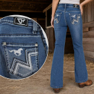 Cowgirl Hardware Girls Medium Wash Bootcut Jeans with Horse Embroidered Pockets
