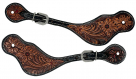 Rugged Ride Deluxe Leather Spur Straps - Red Dot Floral and Leaf Tooled