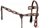 Rugged Ride Deluxe Leather Browband Headstall and Breast Collar Set - Hand Painted Feather