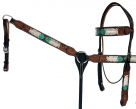 Rugged Ride Deluxe Leather Browband Headstall and Breast Collar Set - Handpainted Feather and Tooled
