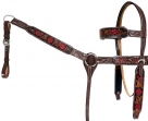 Rugged Ride Deluxe Leather Browband Headstall and Breast Collar Set - Red Flower and Leaf Tooled