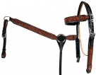 Rugged Ride Deluxe Leather Browband Headstall and Breast Collar Set - Red Dot Floral and Leaf Tooled