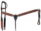 Rugged Ride Deluxe Leather One Ear Headstall and Breast Collar Set - Red Dot Floral and Leaf Tooled