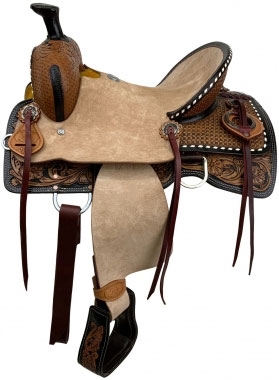 Double T Buckstitch Roughout Wrangler Roper Style Saddle - 13 Inch