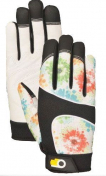 Ladies Floral Print Leather Palm Work Gloves