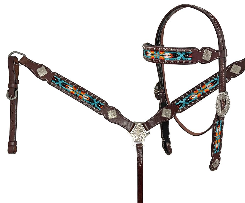 6528 Western Havana Leather Set of Headstall and Breast Collar 