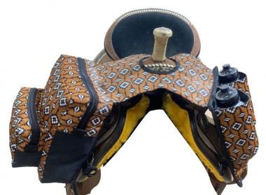 New! Showman Tooled Leather Horn Bag with Teal Buckstitch main image 1