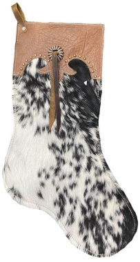 Showman ® Brown and White Cowhide Christmas Stocking - Tooled Cuff