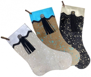 Showman ® Teal Acid Wash Cowhide Leather Christmas Stocking main image 1
