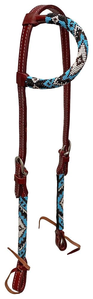 Buffalo Leather Round Browband Headstall with Turquoise Rawhide Accents 