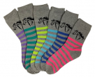 AWST Ladies Horse Head Striped Crew Socks - 6 Pack - Assorted Colors
