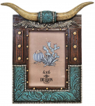 De Leon Longhorn And Tooled Leather Picture Frame
