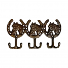 Cast Iron Horse Head 3-Hook Wall Rack 9.6in