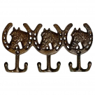 Cast Iron Horse Head 3-Hook Wall Rack 9.6in