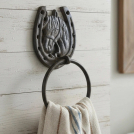 Cast Iron Horse Head Towel Ring For Bath or Kitchen - 8.9in