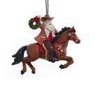 Western Cowboy Santa Riding Brown Horse Ornament