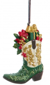 Resin Western Christmas Boot Ornament - Green - 3.5 inches