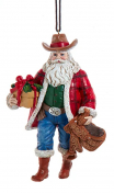 Western Cowboy Santa Ornament With Saddle - 5 inches