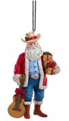 Western Cowboy Santa Ornament With Guitar - 5 inches