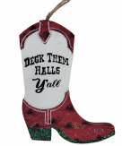 Wooden/Leather Cowboy Boot Ornament - RED - 4.25 inches