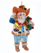 Glass Cowboy Santa Ornament
