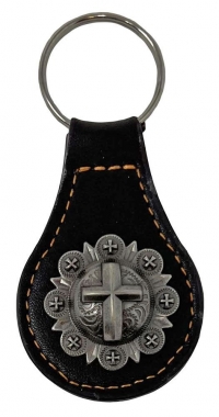 【CALEE】　concho keyring SV925 CALEE - SILVER STAR CONCHO LEATHER KEY RING (BLACK) / シルバー