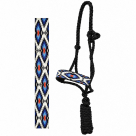Rugged Ride Leather Nose Mule Tape Halter with 6ft Lead - Blue/Orange Aztec
