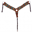 Showman Mohair Blend Brown/Teal Multi-Strand Woven Breast Collar With Aztec Design