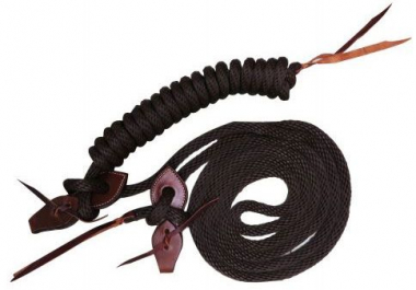Rênes Mecate Tressées Nylon – 5/8″ X 22′, Noir, Avec Slobber Straps, Pour Cheval Training