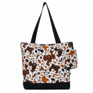 NGIL Mocha Cow Canvas Tote Bag with Matching Zipper Pouch - Large