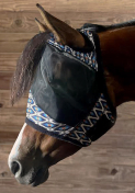 Rugged Ride Fine Mesh Fly Mask With Out Ears - Blue Orange Aztec