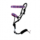 Showman Hot Pink & Teal Navajo Beaded Cowboy Knot Rope Halter With Lead