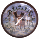 Four Horses Round Metal Thermometer - 16 Inch